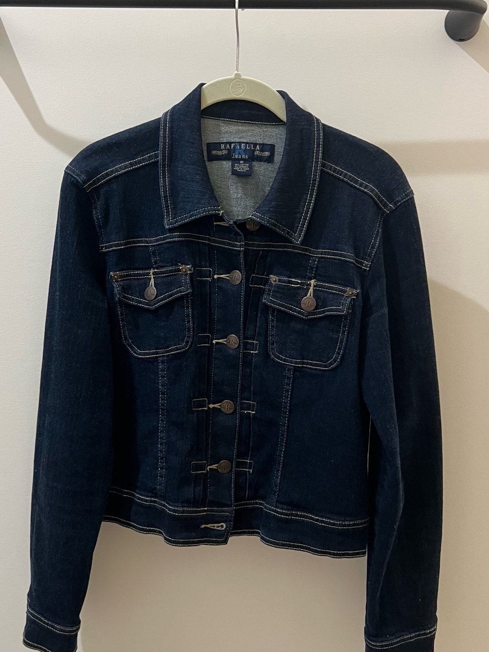Rafaella Indigo Dark Blue Stretch Denim Crop Jean Jacket Size 10